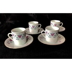 Child-Size or Espresso Size Mini China Teacups and Saucers, Set of 8 Pieces